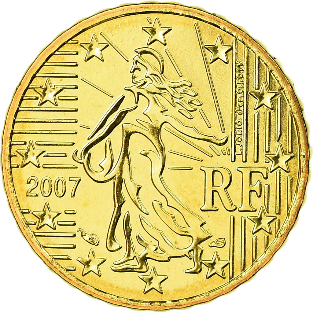 Francja, 10 Euro Cent, 2007, Paris, MS(65-70), Mosiądz, Gadoury:4b., KM:1410