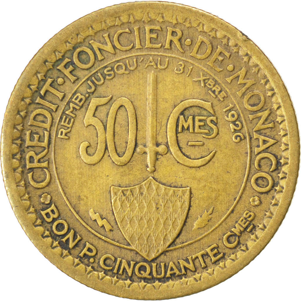 Monnaie, Monaco, Louis II, 50 Centimes, 1924, Poissy, TTB, Aluminum-Bronze