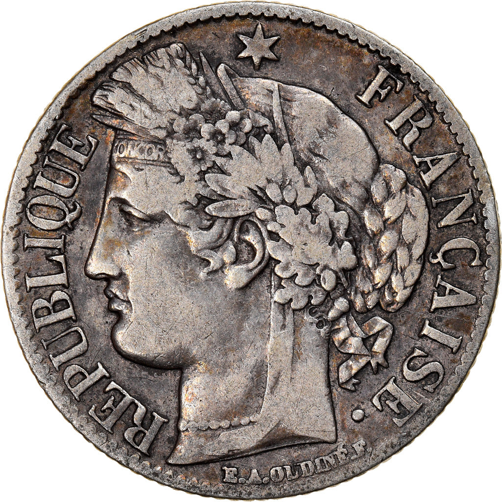 Moeda, França, Cérès, Franc, 1871, Bordeaux, VF(20-25), Prata, KM:822.2