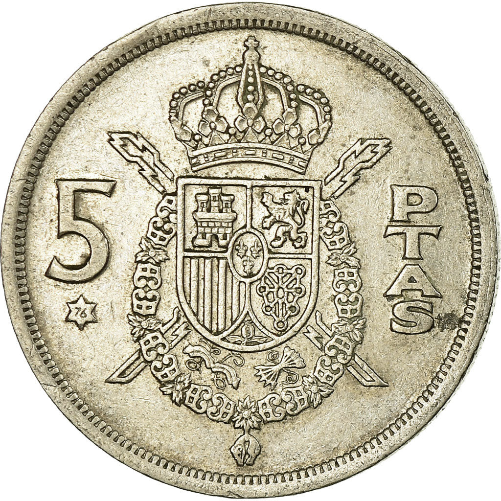 Moneta, Hiszpania, Juan Carlos I, 5 Pesetas, 1976, VF(30-35), Miedź-Nikiel