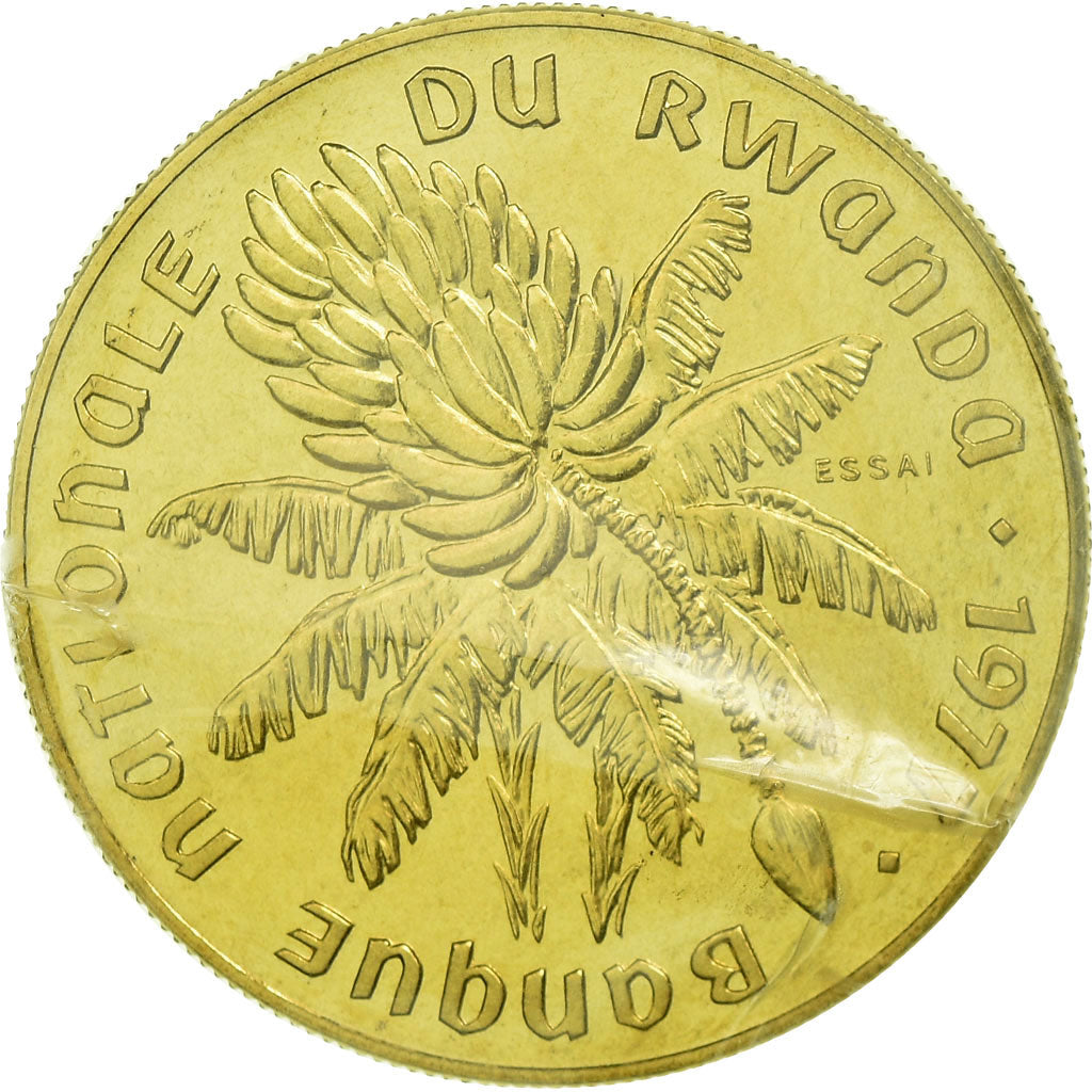 Moneta, Ruanda, 20 Francs, 1977, PRÓBA, MS(65-70), Mosiądz, KM:E6