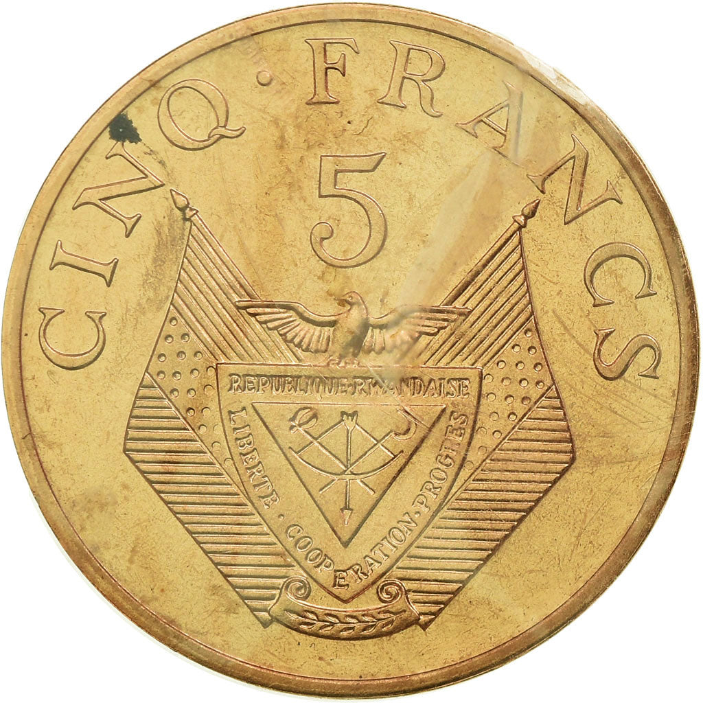 Moneta, Ruanda, 5 Francs, 1977, PRÓBA, MS(65-70), Bronze, KM:E5