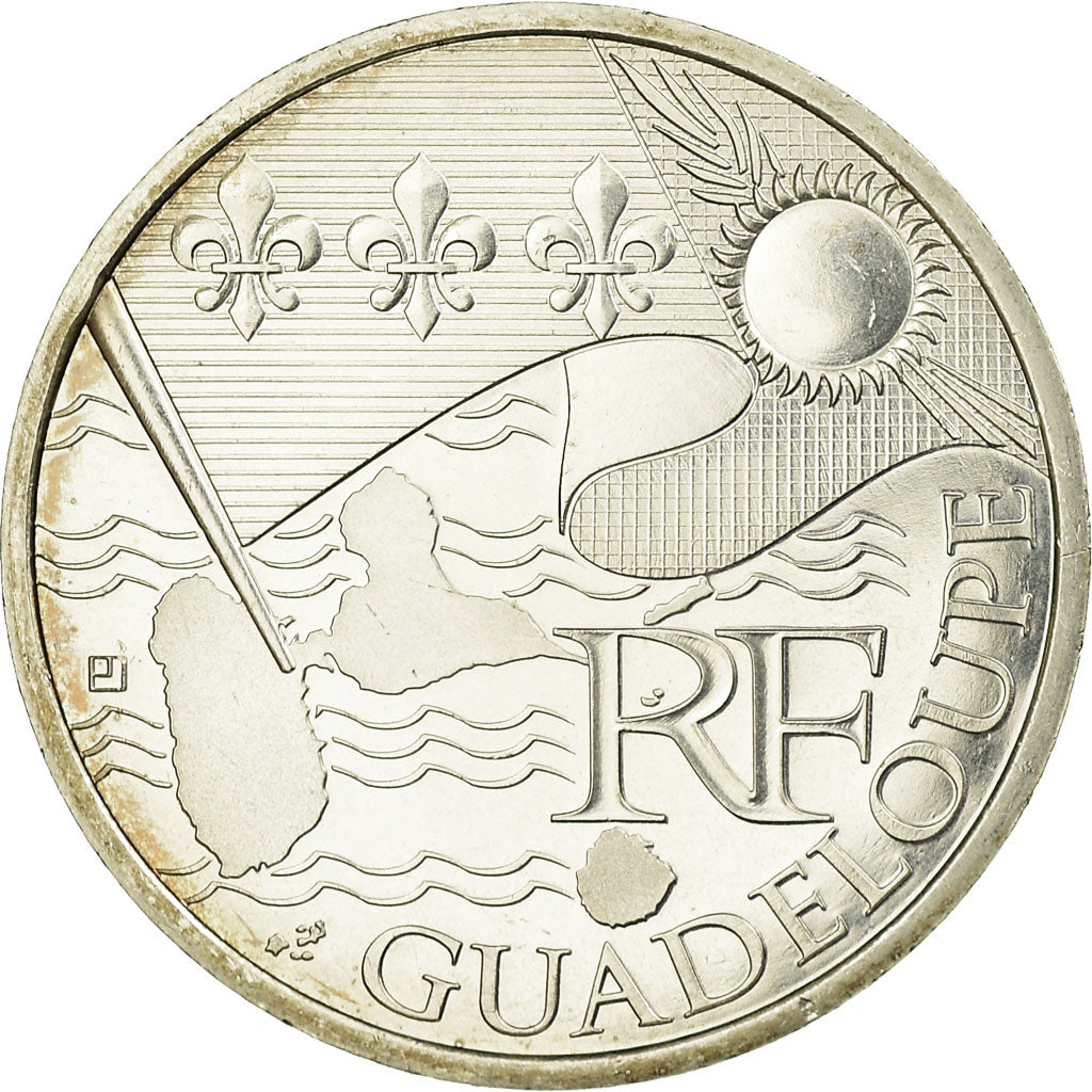 France, 10 Euro, Guadeloupe, 2010, MS(63), Silver, Gadoury:EU399, KM:1655