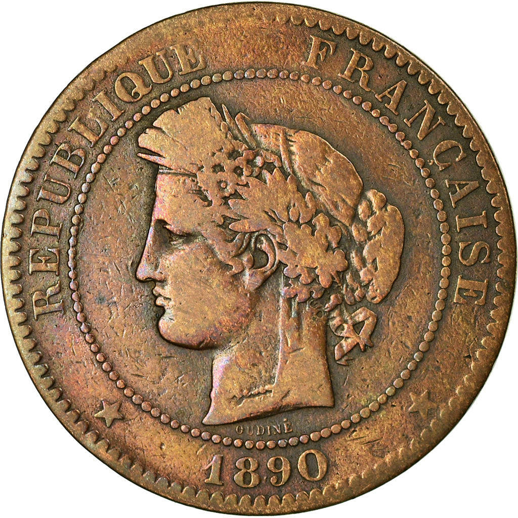 Moeda, França, Cérès, 10 Centimes, 1890, Paris, VF(30-35), Bronze, KM:815.1