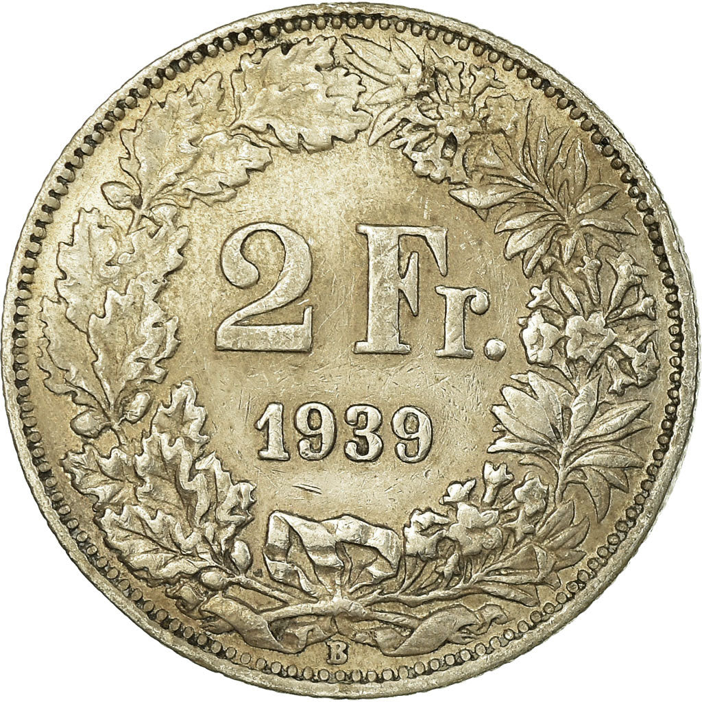 Coin, Switzerland, 2 Francs, 1939, Bern, EF(40-45), Silver, KM:21