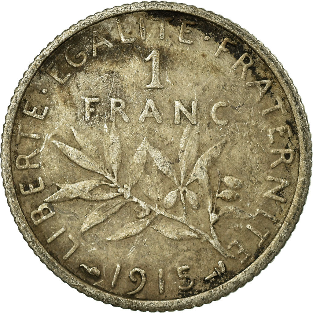 Moneta, Francia, Semeuse, Franc, 1915, Paris, MB, Argento, KM:844.1, Gadoury:467