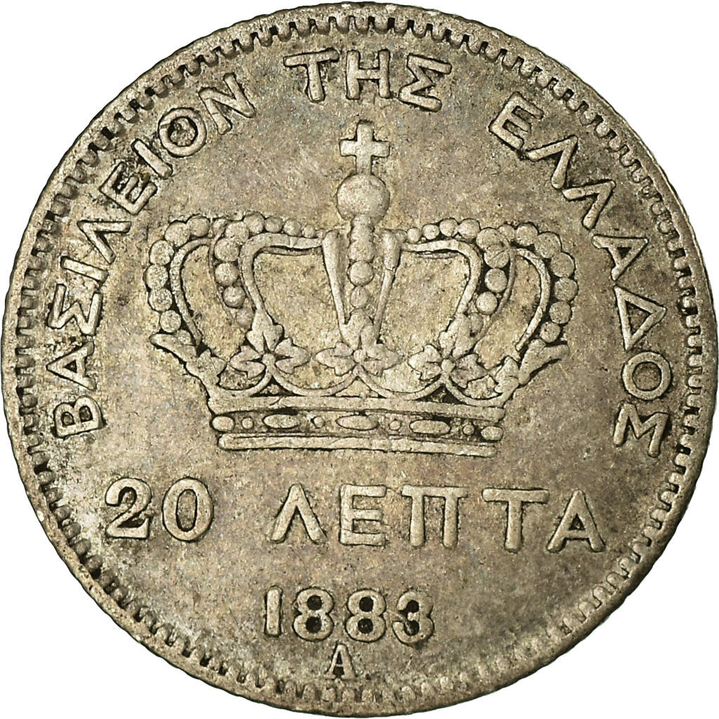 Moneda, Grecia, George I, 20 Lepta, 1883, Paris, MBC, Plata, KM:44