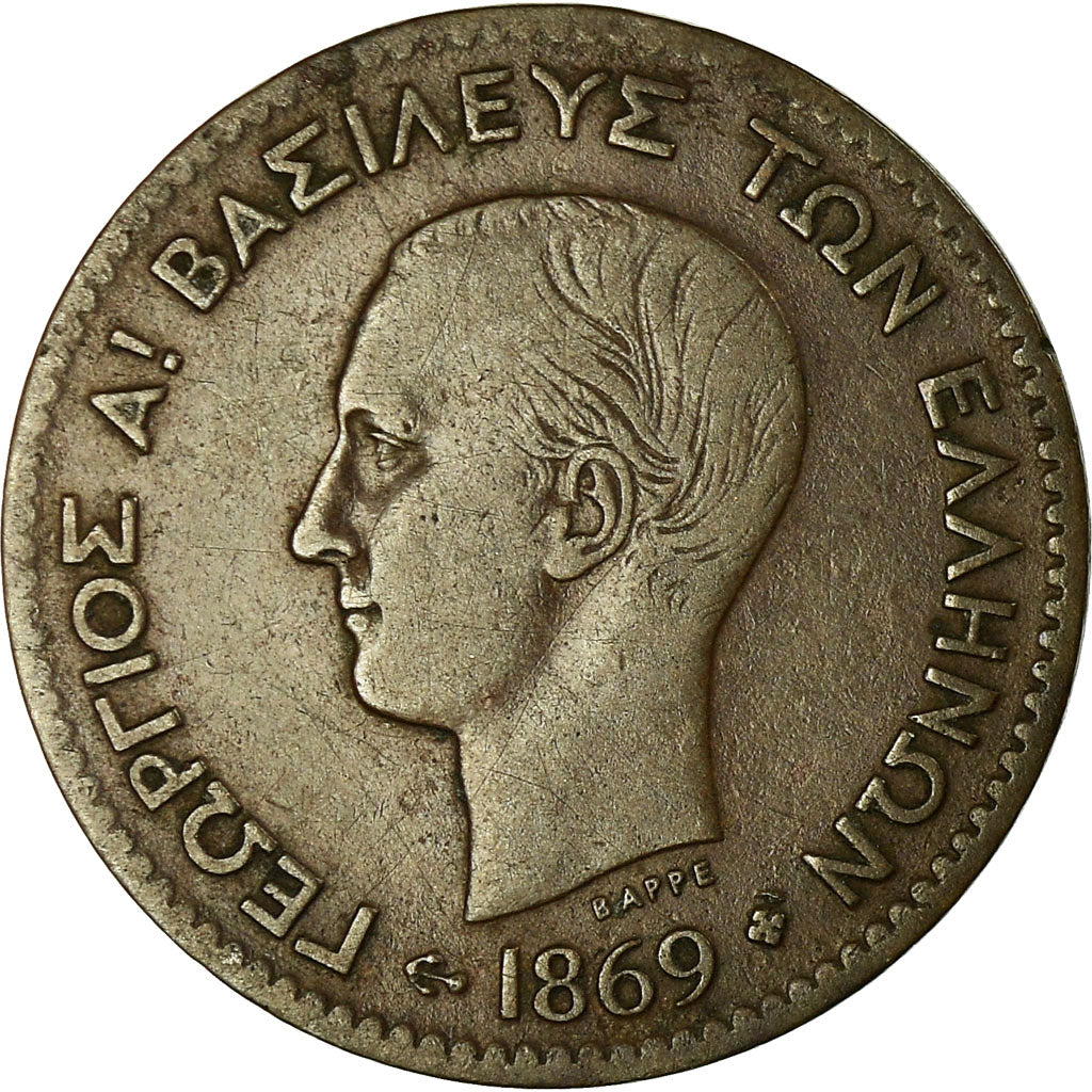 Coin, Greece, George I, 2 Lepta, 1869, Strassburg, EF(40-45), Copper, KM:41