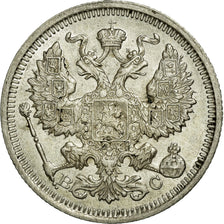 Moneta, Russia, Nicholas II, 20 Kopeks, 1915, AU(55-58), Srebro, KM:22a.2