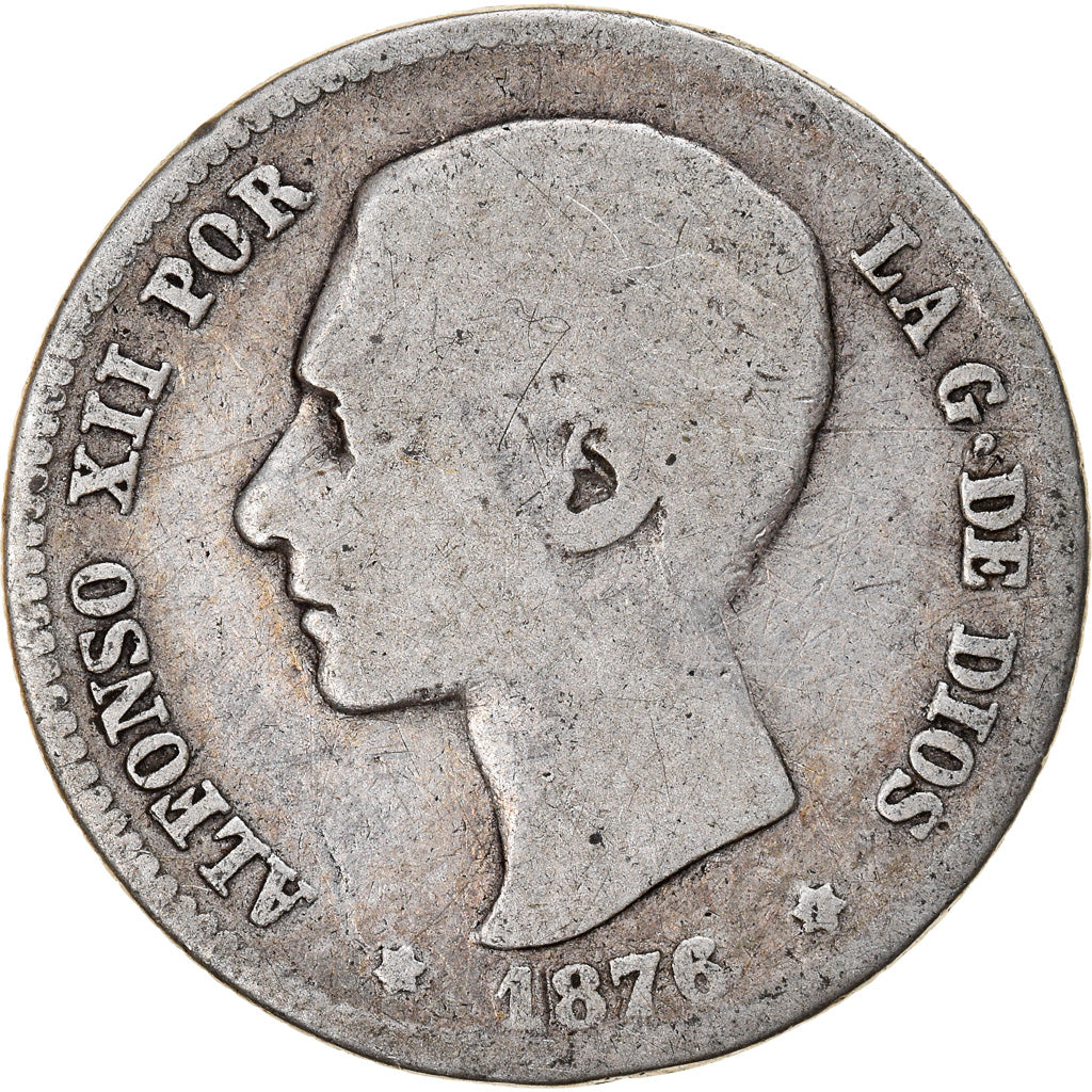 Coin, Spain, Alfonso XII, Peseta, 1876, Madrid, F(12-15), Silver, KM:672