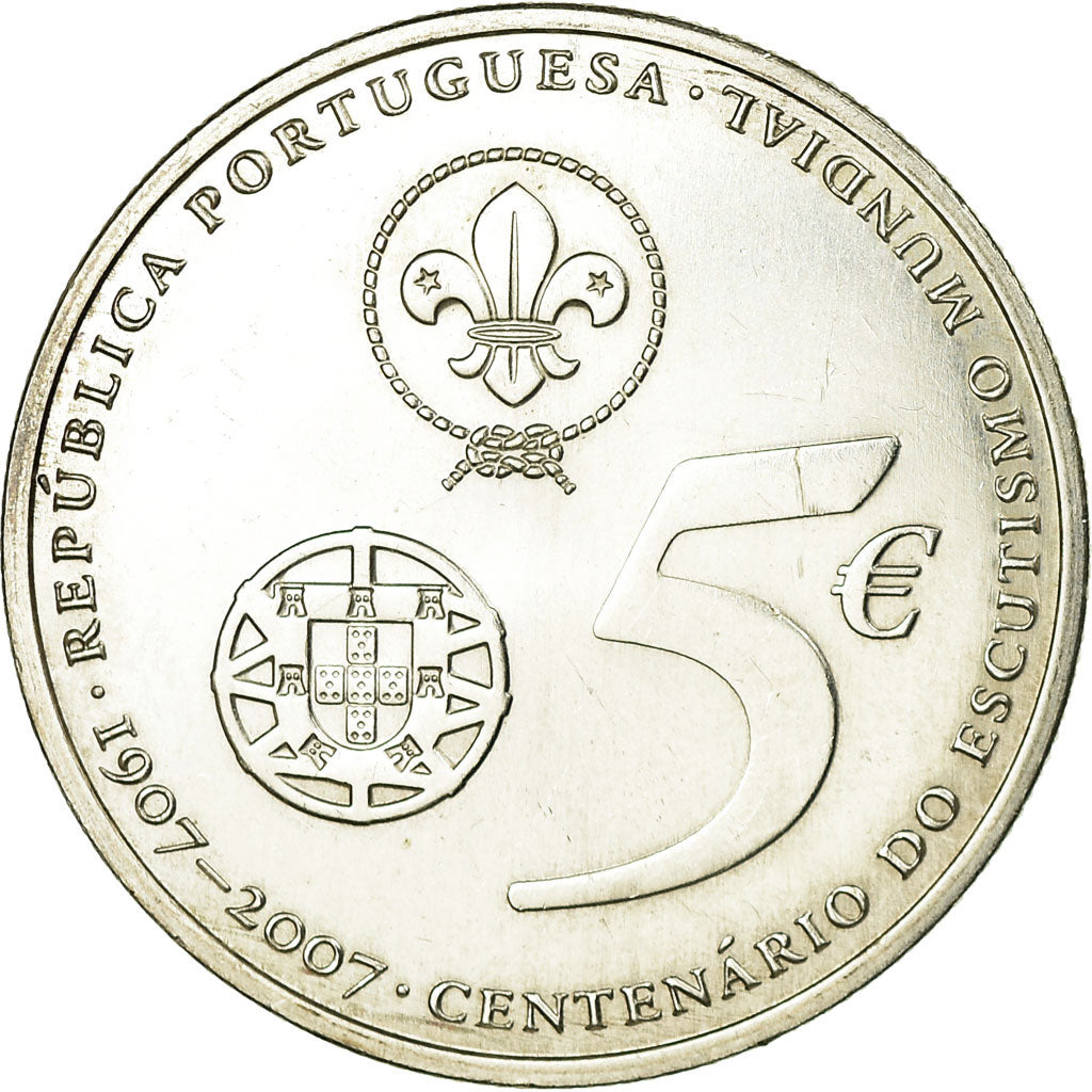 Portugal, 5 Euro, 2007, AU(55-58), Silver, KM:770
