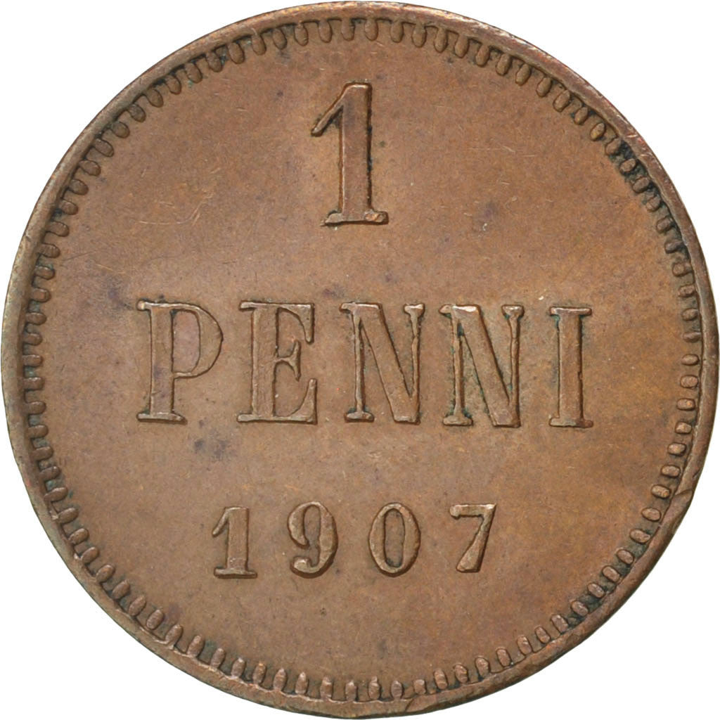FINLAND, Penni, 1907, KM #13, AU(55-58), Copper, 15, 1.24