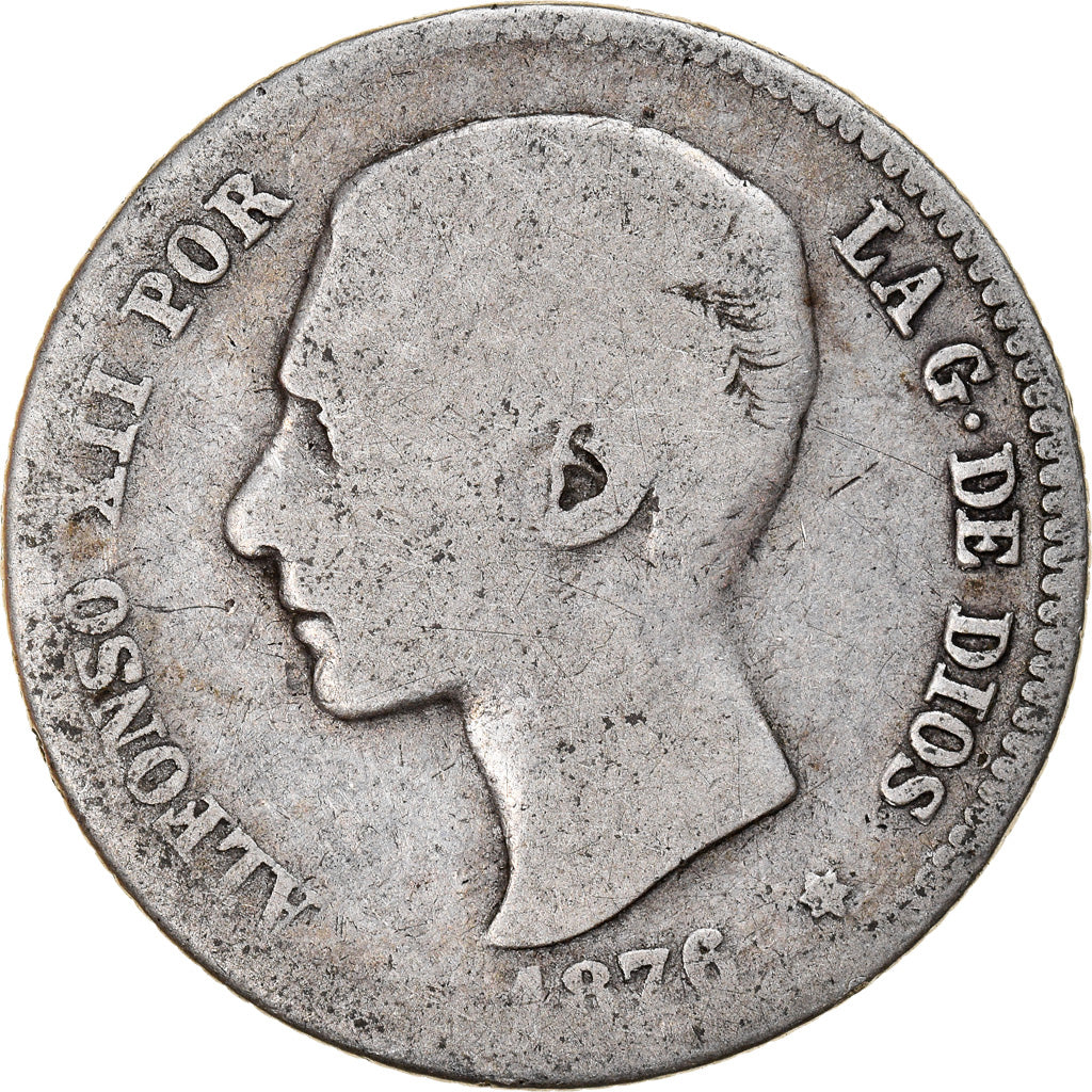 Coin, Spain, Alfonso XII, Peseta, 1876, Madrid, F(12-15), Silver, KM:672