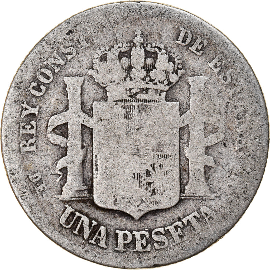 Coin, Spain, Alfonso XII, Peseta, 1876, Madrid, F(12-15), Silver, KM:672