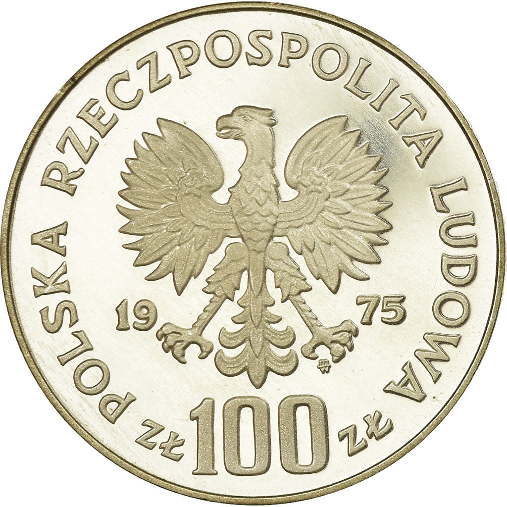 Coin, Poland, 100 Zlotych, 1975, Warsaw, Proof, MS(63), Silver, KM:76