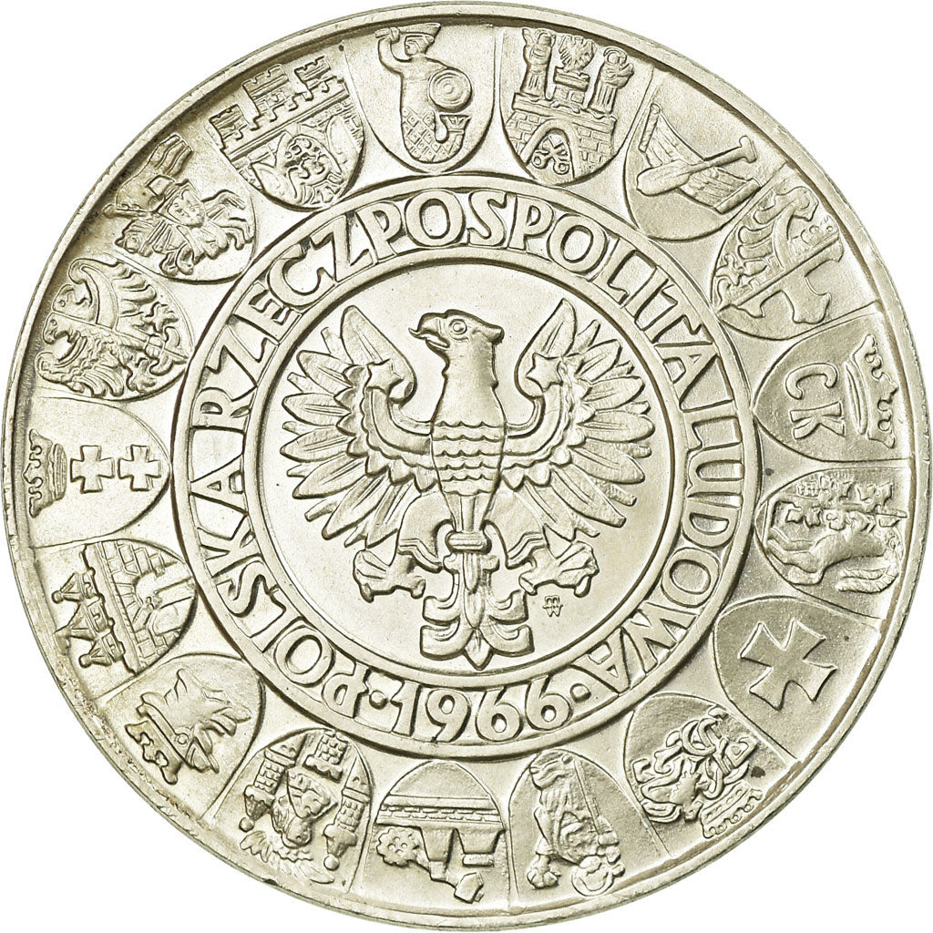 Coin, Poland, Polish Millennium, 100 Zlotych, 1966, Warsaw, MS(63), Silver