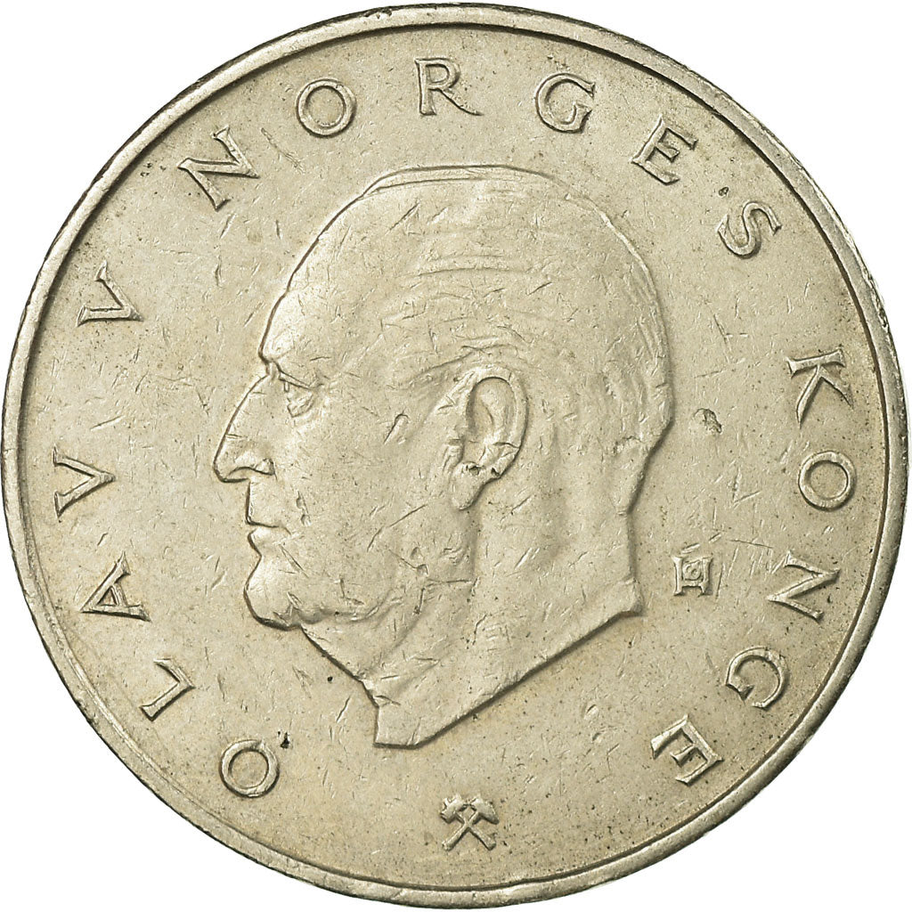 Moneta, Norvegia, Olav V, 5 Kroner, 1977, MB+, Rame-nichel, KM:420