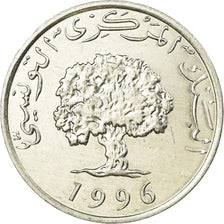 Coin, Tunisia, 5 Millim, 1996, EF(40-45), Aluminum, KM:282