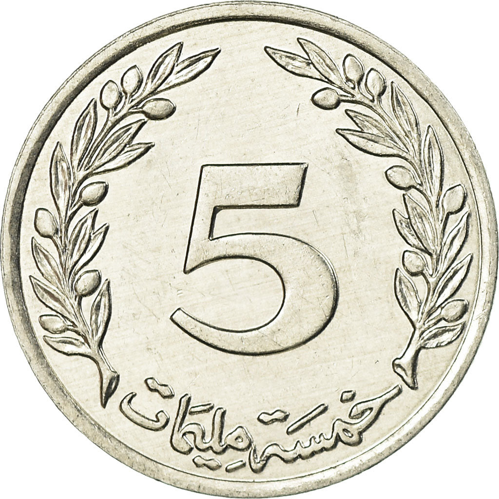 Coin, Tunisia, 5 Millim, 1996, EF(40-45), Aluminum, KM:282