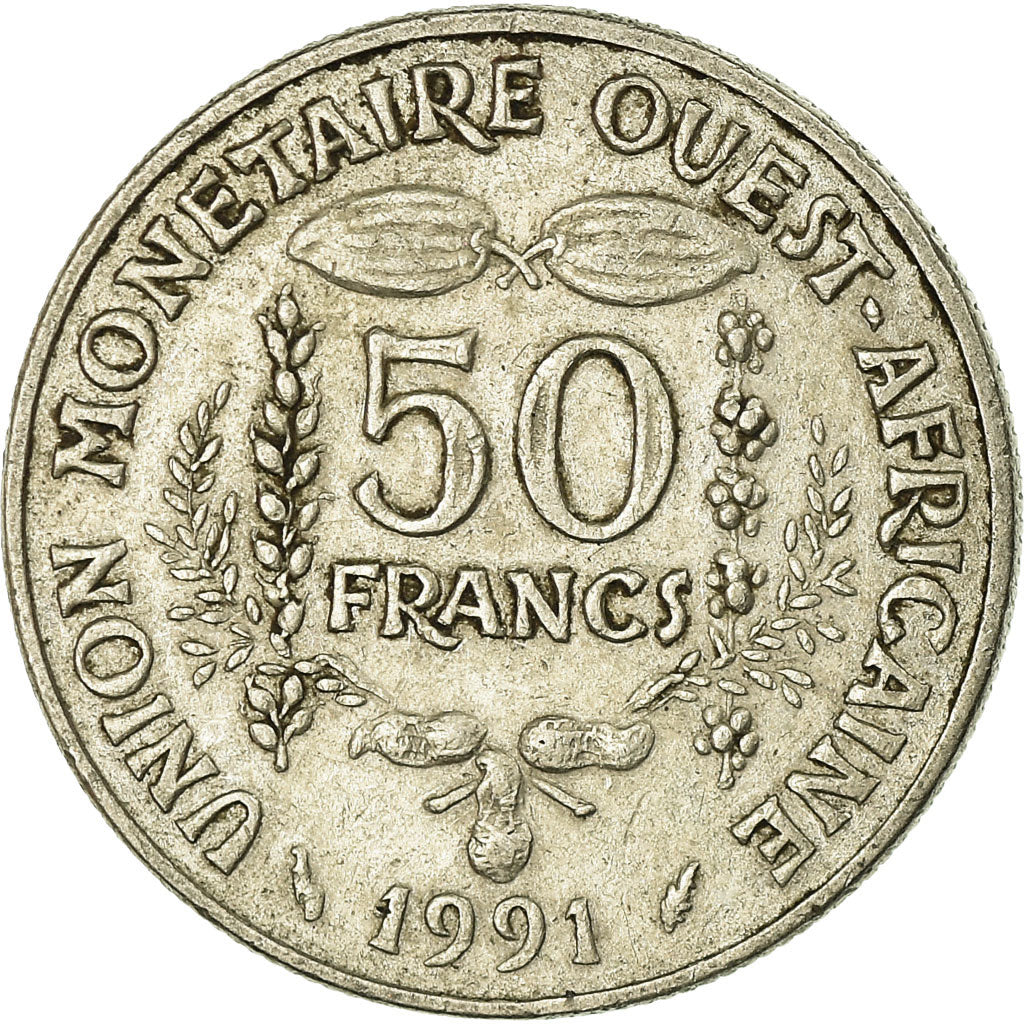Moneda, Estados del África Occidental, 50 Francs, 1991, MBC, Cobre - níquel