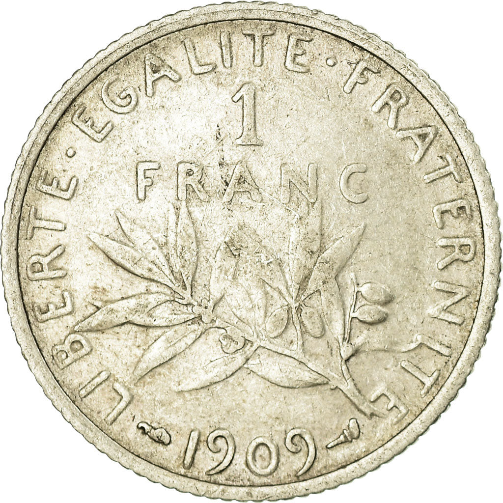 Coin, France, Semeuse, Franc, 1909, Paris, VF(30-35), Silver, KM:844.1
