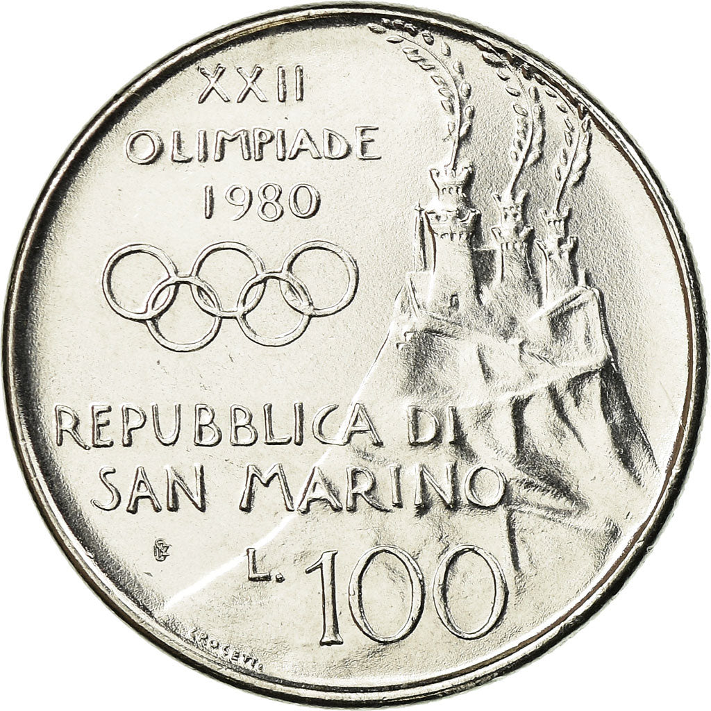 Coin, San Marino, 100 Lire, 1980, Rome, MS(63), Steel, KM:108