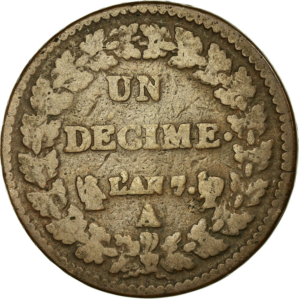 Münze, Frankreich, Dupré, Decime, AN 7, Paris, SGE, Bronze, KM:644.1