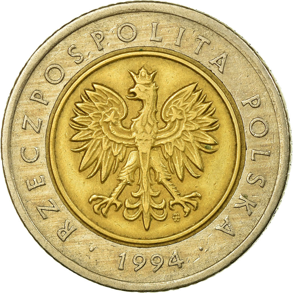 Coin, Poland, 5 Zlotych, 1994, Warsaw, VF(30-35), Bi-Metallic, KM:284
