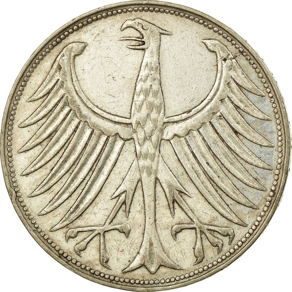 Coin, GERMANY - FEDERAL REPUBLIC, 5 Mark, 1960, Stuttgart, VF(30-35), Silver