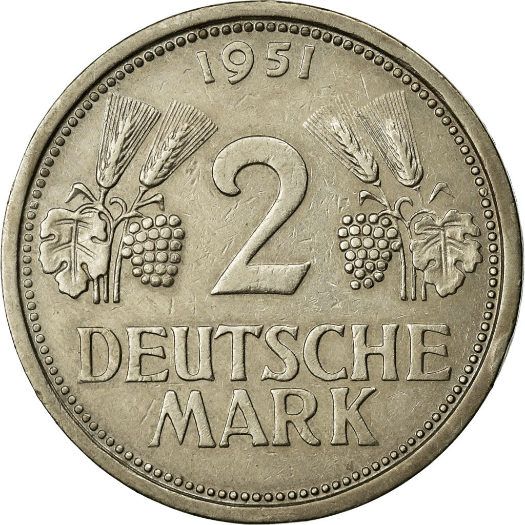 Coin, GERMANY - FEDERAL REPUBLIC, 2 Mark, 1951, Hambourg, EF(40-45)