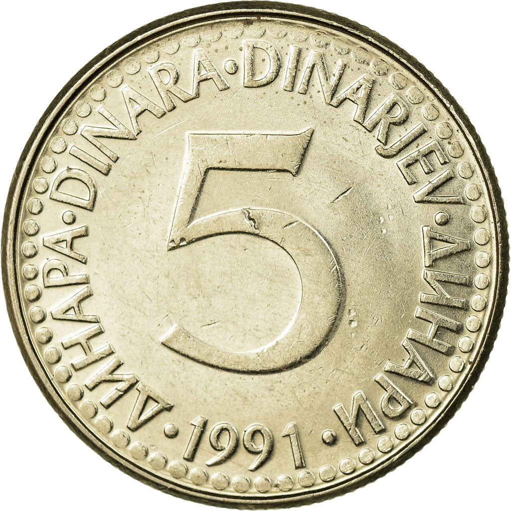 Monnaie, Yougoslavie, 5 Dinara, 1991, TTB, Copper-Nickel-Zinc, KM:144