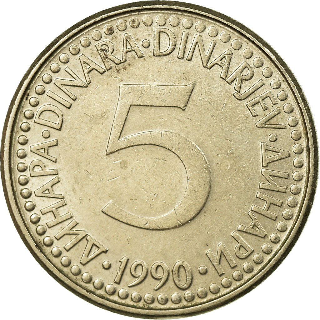 Monnaie, Yougoslavie, 5 Dinara, 1990, TTB, Copper-Nickel-Zinc, KM:144