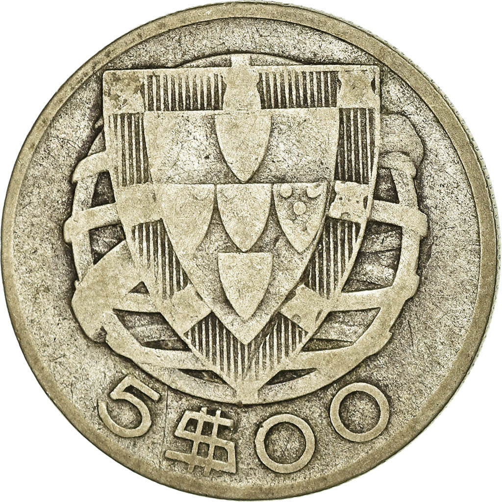 Coin, Portugal, 5 Escudos, 1933, VF(30-35), Silver, KM:581