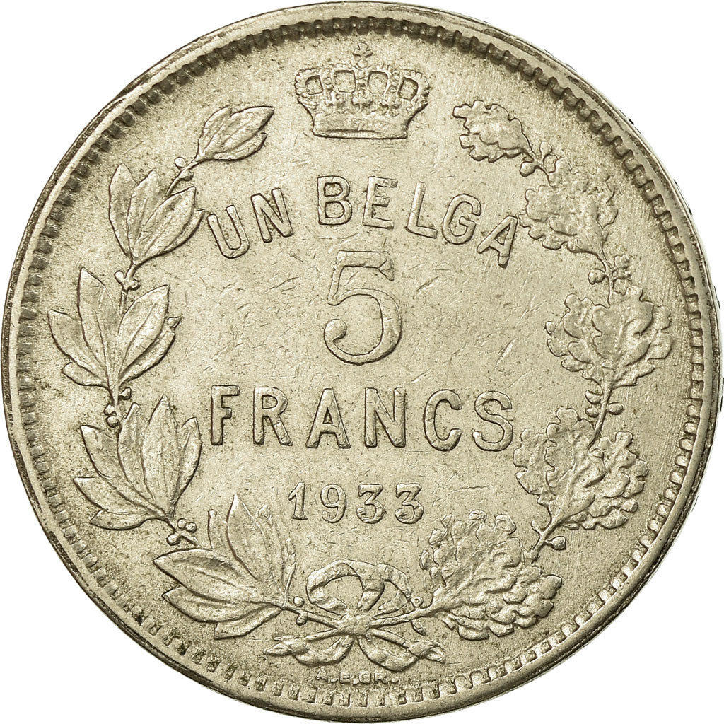 Coin, Belgium, 5 Francs, 5 Frank, 1933, EF(40-45), Nickel, KM:97.1
