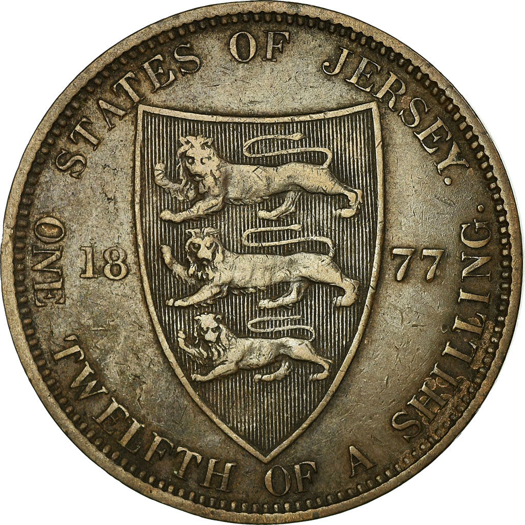 Monnaie, Jersey, Victoria, 1/12 Shilling, 1877, TTB+, Bronze, KM:8