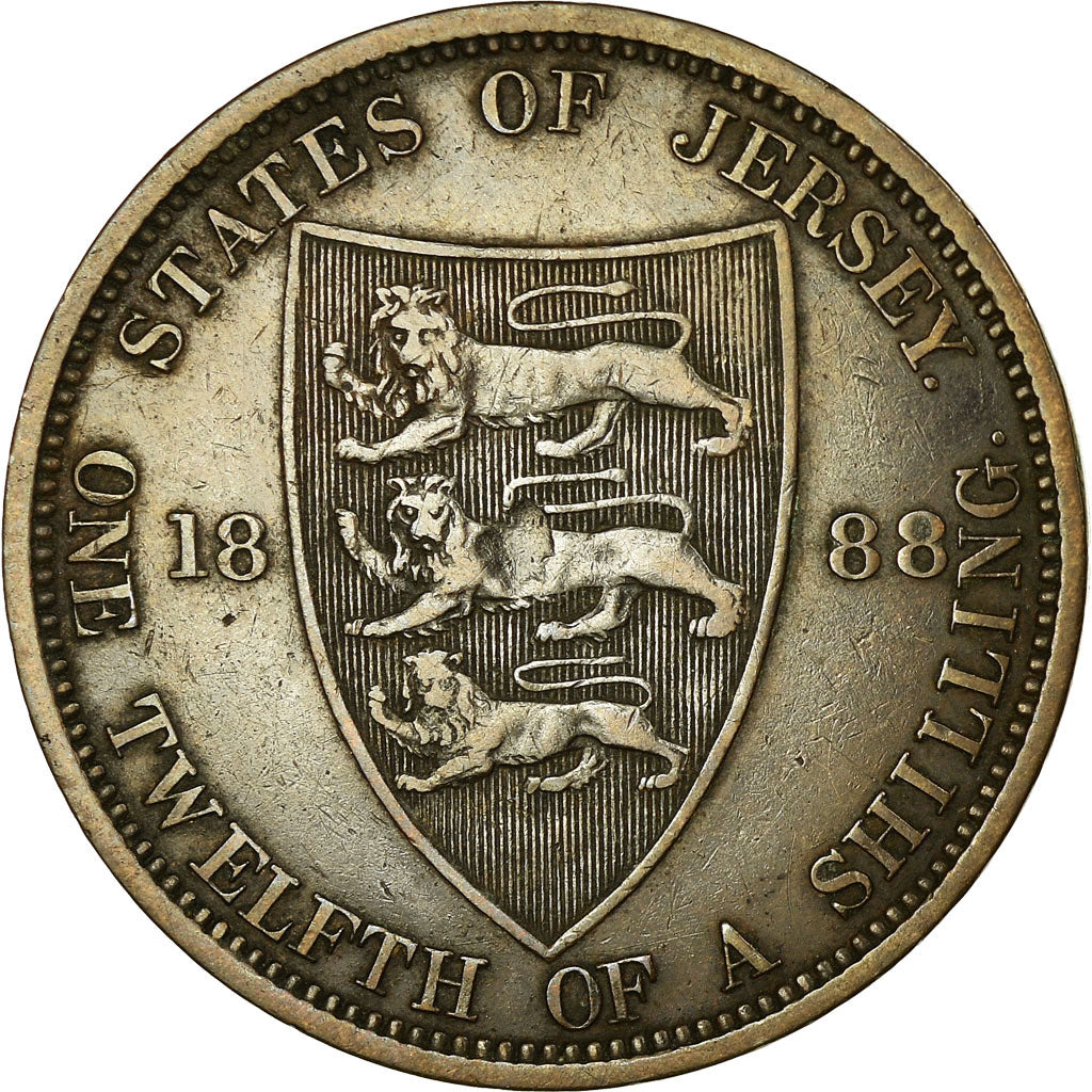 Coin, Jersey, Victoria, 1/12 Shilling, 1888, AU(50-53), Bronze, KM:8