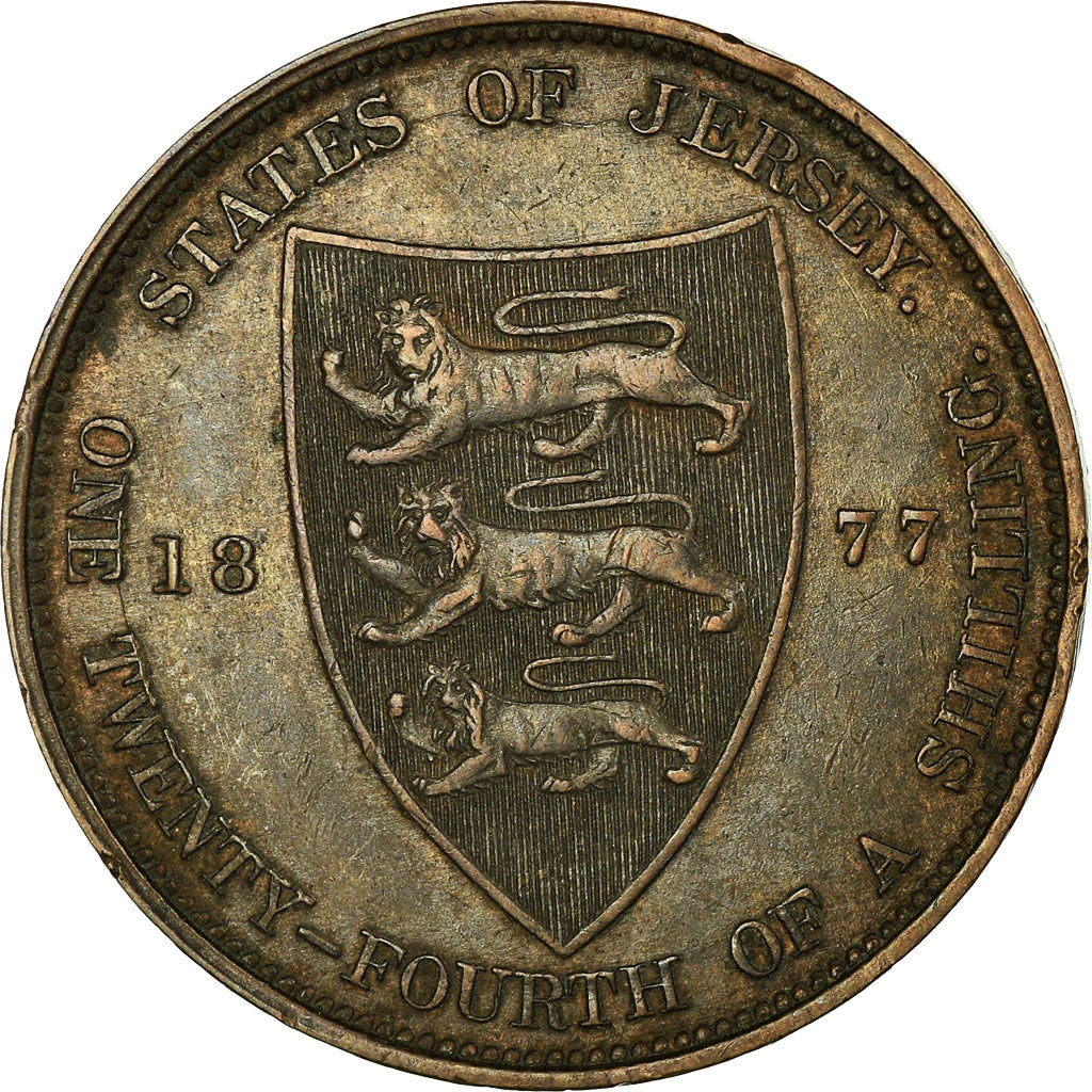 Coin, Jersey, Victoria, 1/24 Shilling, 1877, EF(40-45), Bronze, KM:7
