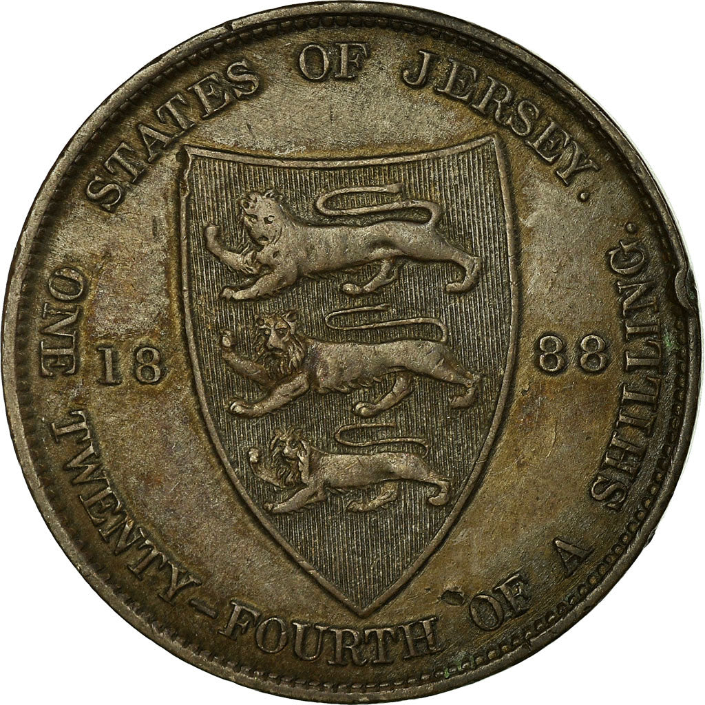 Coin, Jersey, Victoria, 1/24 Shilling, 1888, EF(40-45), Bronze, KM:7