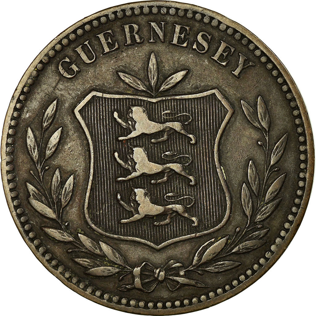 Coin, Guernsey, 8 Doubles, 1889, Heaton, Birmingham, EF(40-45), Bronze, KM:7