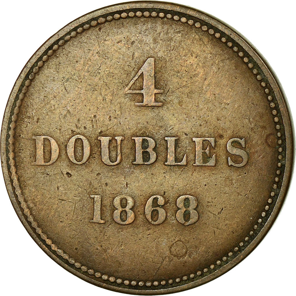 Coin, Guernsey, 4 Doubles, 1868, Heaton, Birmingham, EF(40-45), Bronze, KM:5