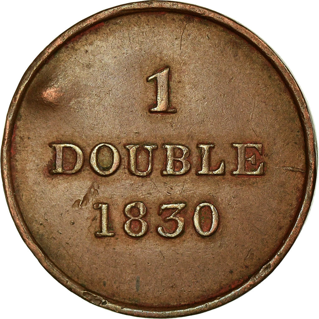 Moneta, Guernsey, Double, 1830, MB+, Rame, KM:1