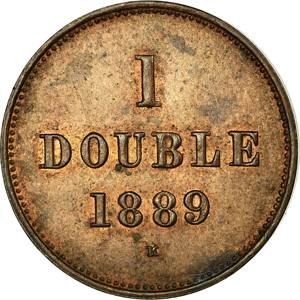 Coin, Guernsey, Double, 1889, Heaton, Birmingham, EF(40-45), Bronze, KM:10