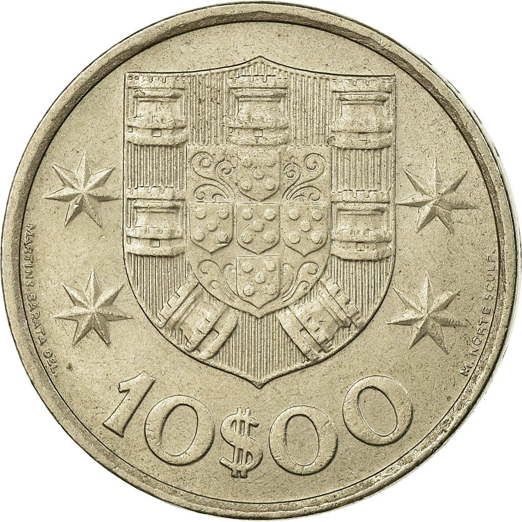 Moneta, Portugal, 10 Escudos, 1974, EF(40-45), Miedź-Nikiel niklowany, KM:600