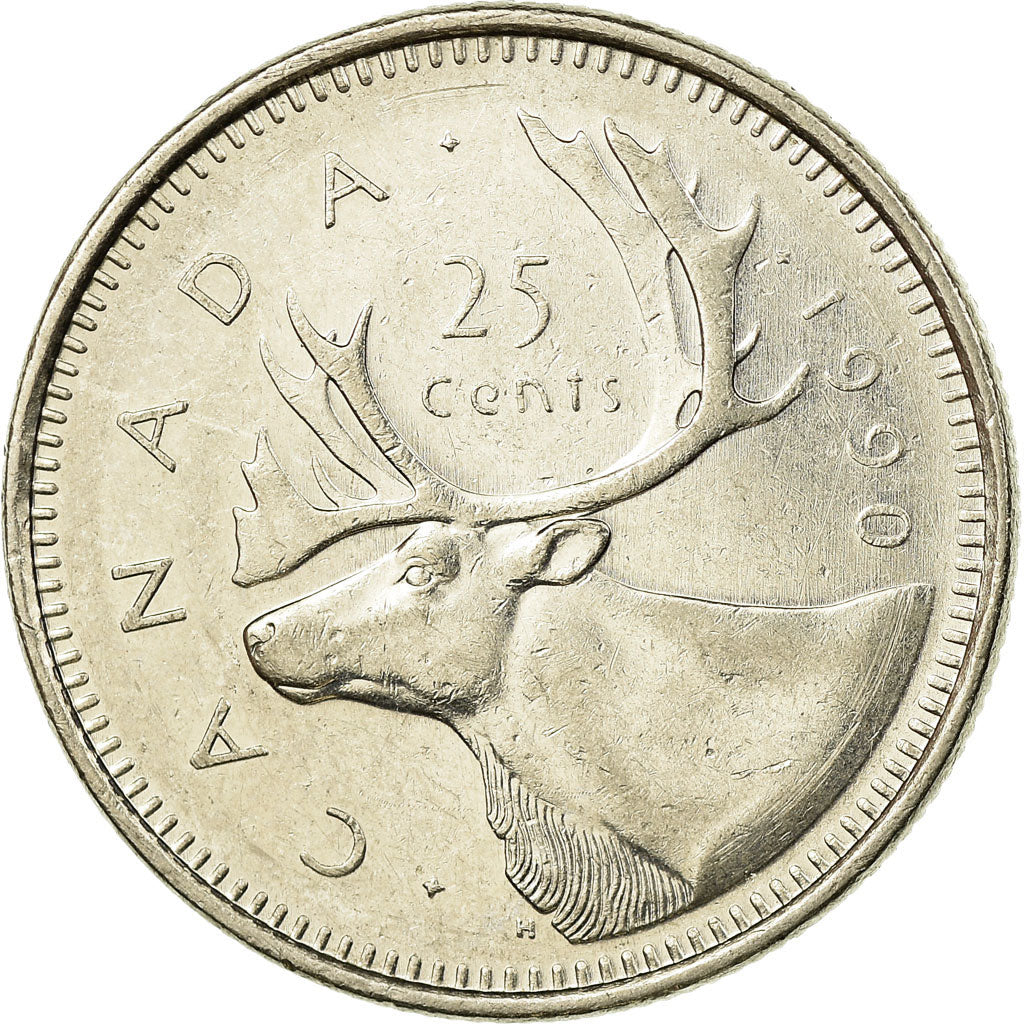 Moneda, Canadá, Elizabeth II, 25 Cents, 1990, Royal Canadian Mint, Ottawa, MBC