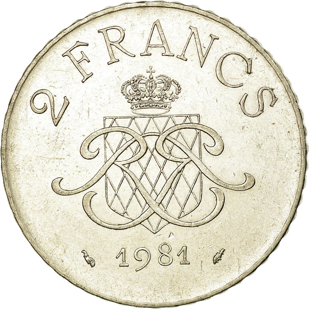 Moeda, Mónaco, Rainier III, 2 Francs, 1981, EF(40-45), Níquel, KM:157
