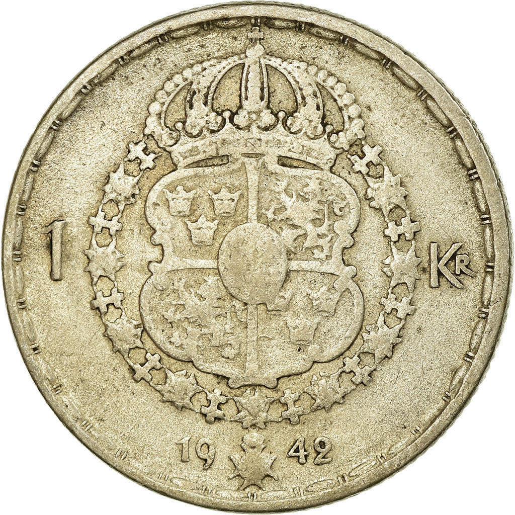Coin, Sweden, Gustaf V, Krona, 1942, VF(30-35), Silver, KM:814
