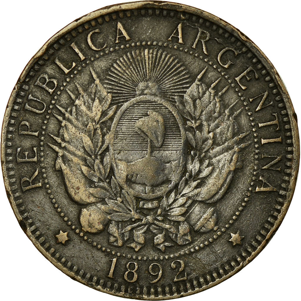 Coin, Argentina, 2 Centavos, 1892, VF(20-25), Bronze, KM:33