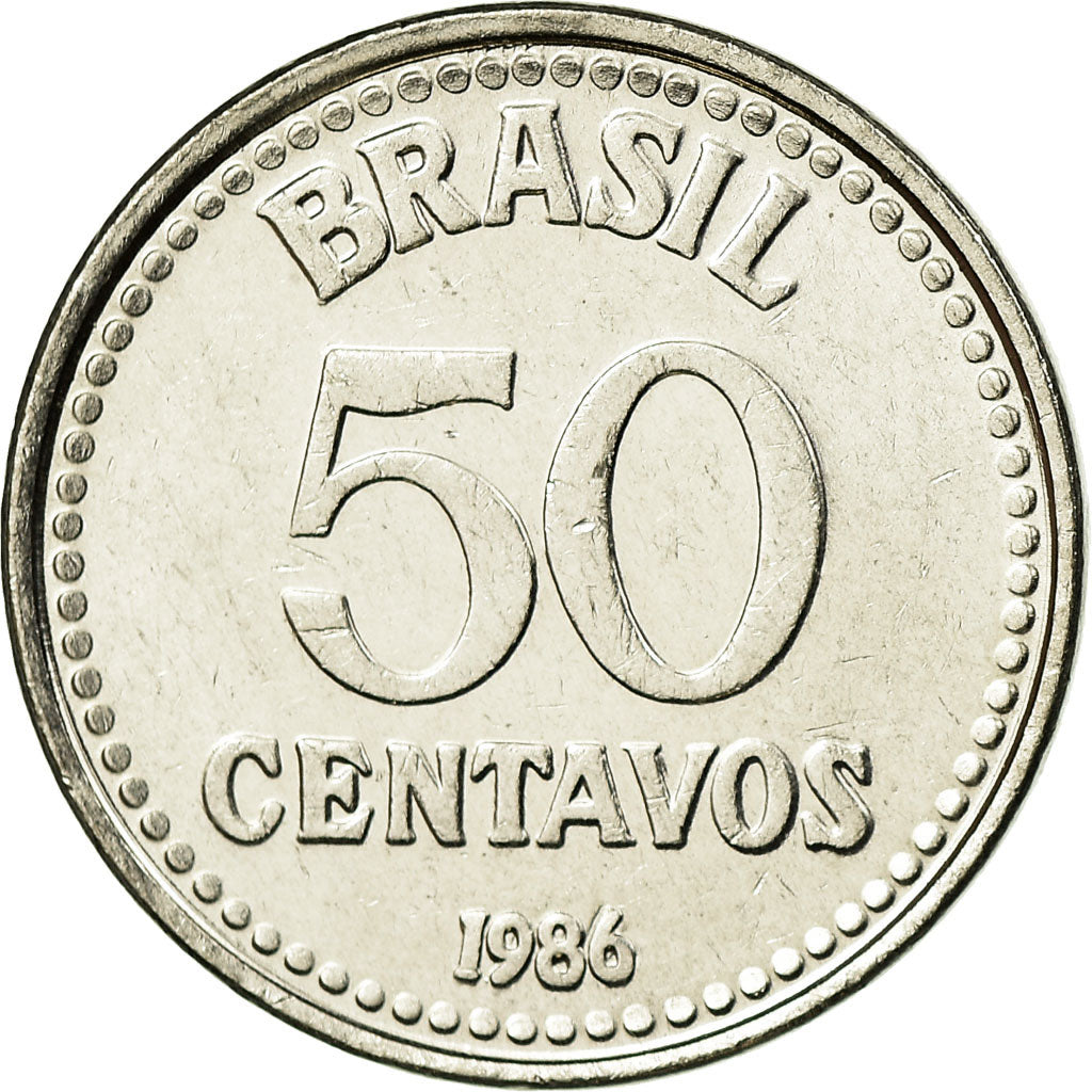 Coin, Brazil, 50 Centavos, 1986, MS(63), Stainless Steel, KM:604