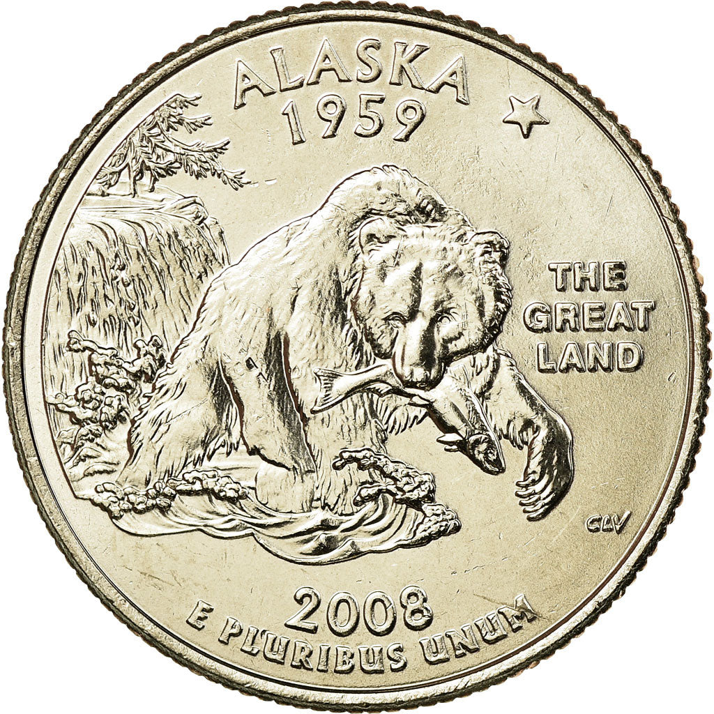 Coin, United States, Alaska, Quarter, 2008, U.S. Mint, Denver, golden