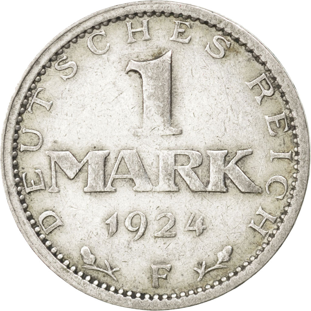GERMANY, WEIMAR REPUBLIC, Mark, 1924, Stuttgart, KM #42, EF(40-45), Silver, 23,.